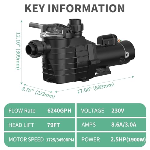 Pipopa 2.5HP 6540GPH Pool Pumps Above Ground and Inground, 1725RPM/3450RPM 2-Speed Swimming Pool Pumps, Super Power, Salt/Fresh Water, IP44 Waterproof, Energy Saving - Thumbnail 2