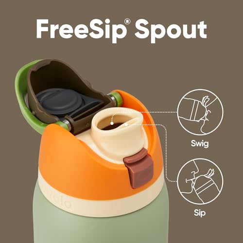 Owala FreeSip izolowana butelka na wodę ze słomką ze stali nierdzewnej, do uprawiania sportu i podróży, bez BPA, 900 ml, pomarańczowo-zielona (Camo Cool)