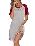 Ekouaer Nightgowns for Women Short Sleeve Sleep Shirts Crewneck Night Shirts Soft Sleepwear Caual T Shirt Sleep Dress Light Grey