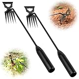 BokingOne Weed Puller Tool Garden Weed Pulling Tool, 5-Tine Manganese Steel Weeder Tool - Black Coated Forged Portable Garden Hand Weeder for Farm, Orchard & Garden (2Pack)