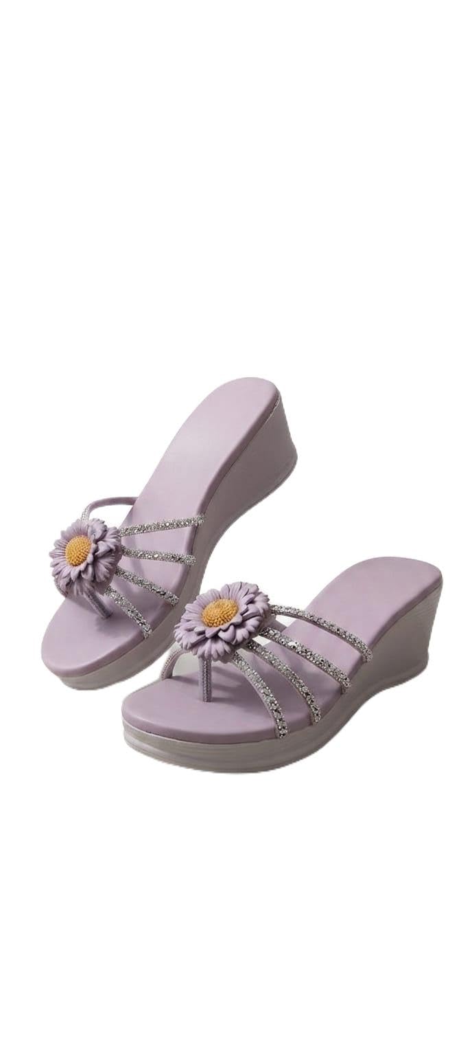 Women's Stylish Floral Wedge Heels Sandals | Designer Crystal Straps Comfor-picture-14