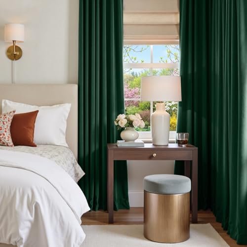 Image of Extra Long Green Velvet Curtains Grommet 52x108 Inch 2 Panels | Soft Velvet, For Tall Windows & High Ceilings, Light Shifting Texture, Elegant Drape, Classic