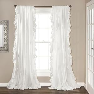 Lush Decor Reyna Ruffle Window Curtain Panel Set, Pair, 54″ W x 84″ L, White – Flowy Curtain Set – Romantic Ruffle Curtains for Bedroom, Living room, or Dining Room – Farmhouse & Cottage Home Decor