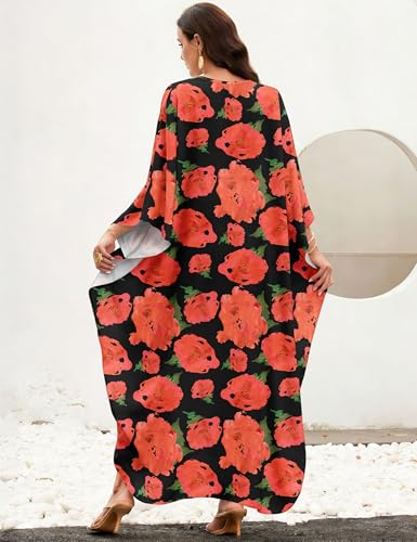Image of MAKABO Kaftan Dresses for Women, V Neck Moo Moos Colorful Print Cover Ups Caftan Beach Dresses for Swimwear