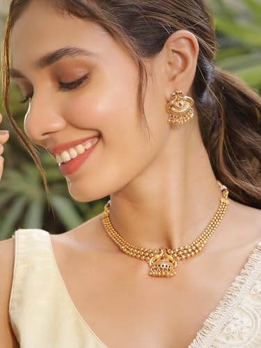 Image of Rubans Necklace Set Gold Plated Traditional Stylish Jewellery Gift for Women & Girls