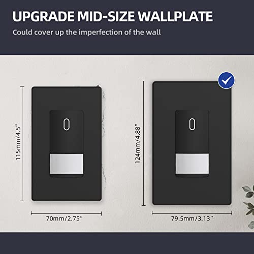 Image of ELEGRP 1-Gang Screwless Decorative Wall Plates, Mid-Size Unbreakable Thermoplastic Faceplate Cover for Decorator Receptacle Outlet Switch, UL Listed (20 Pack, Matte Black)