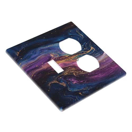Decorative Outlet Covers Abstract Purple Blue Gold Marble Texture 2 Gang Wall Plate Cover Single Toggle Duplex Combo Two Switch Light Switch Cover Plate GFCI Faceplate for Home Decor