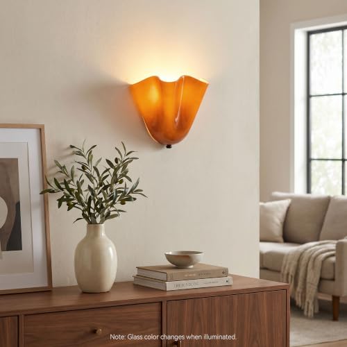 nunoaieo French Vintage Floral Wall Sconces, Shell-Inspired Ruffled Glass Shade, Hardwired 3CCT Wall lamp for Bedroom, Bathroom Vanity, Restaurant, Stairway, and Hotel (Amber) by nunoaieo - Used condition - Image 8