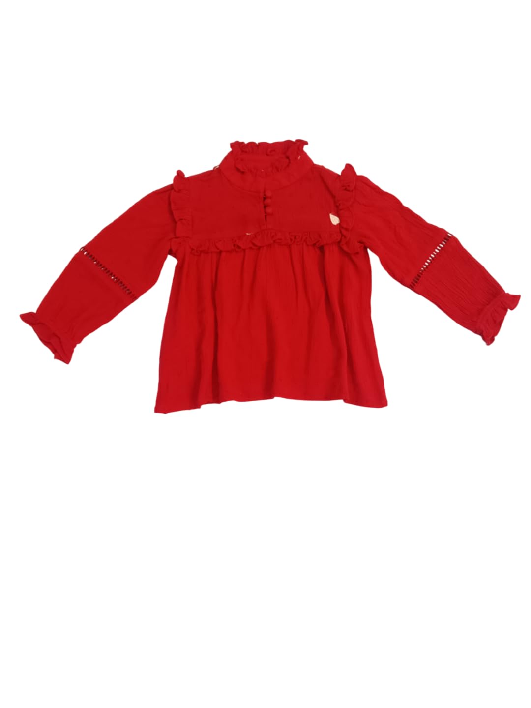 CREATIVE KIDS Girls Viscose Rayon Off White & Dark Red Hearts Embroidery Top - Image 2 thumbnail