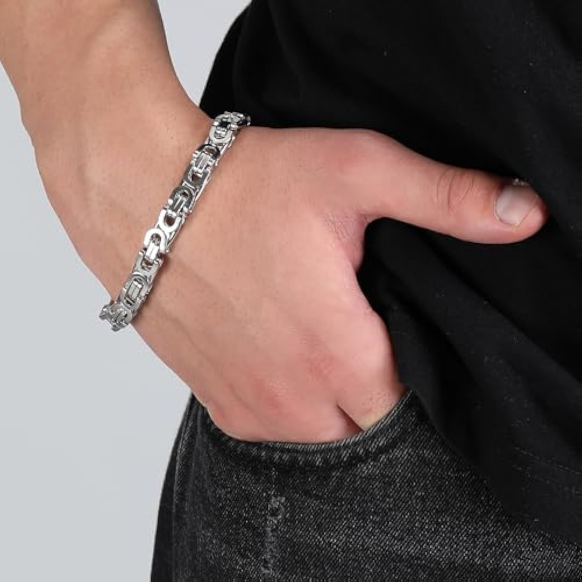 Stylish Shiny Black Stainless Steel Bracelet for Men
