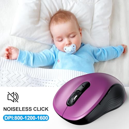 Image of WisFox 2.4G Wireless Mouse for Laptop, Ergonomic Computer Mouse with USB Receiver and Type-C Adapter, 3 Adjustable Levels, 6 Button Cordless Wireless Mice for Windows Mac PC Notebook (Purple)