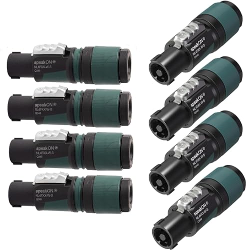 Neutrik NL4FXX-W-S 8 Pack 4-Pole speakON Cable Connector, Green Bushing Screw Terminal Assembly...