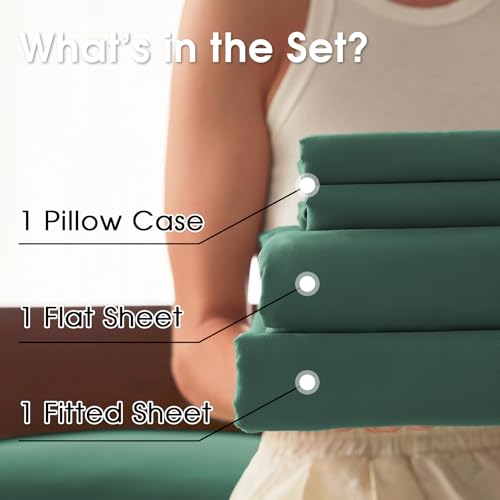 Image of Twin Size 4 Piece Sheet Set - Comfy Breathable & Cooling Bed Sheets Set, Soft and Wrinkle Free, Deep Pockets, Easy & Secure Fit, Hotel Luxury Bedding - Oeko-Tex - Emerald Green