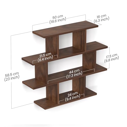 Image of BLUEWUD Senara-4 Layer Wall Mount Design Engineering Wood Bookshelf Filing Cabinet Books Rack Organizer for Decor Display for Library Living Room Study Room (Color - Brown Maple)