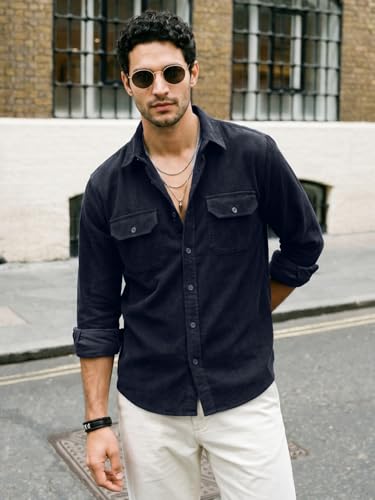 Image of Urbano Fashion Men's Corduroy Full Sleeve Regular Fit Solid Overshirt with Utility Pockets