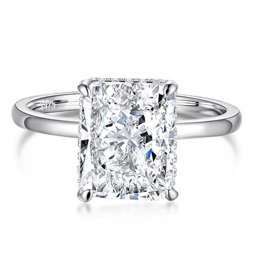 4CT Lab Grown Diamond Ring, Engagement Ring for Women, D Color VVS1 Radiant Cut Solitaire Promise Rings for Her, 18K White Yellow Gold Plated Wedding Band