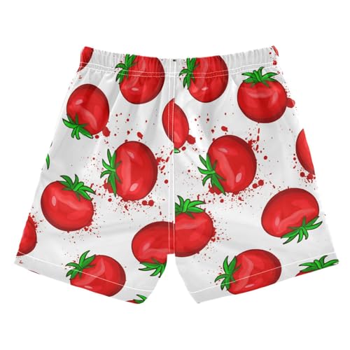 DOMIKING Tomato Splatter White Boys Swim Shorts Quick Dry Swimsuit with Elastic Waistband for Boys Beach Pool Adjustable Waist S2