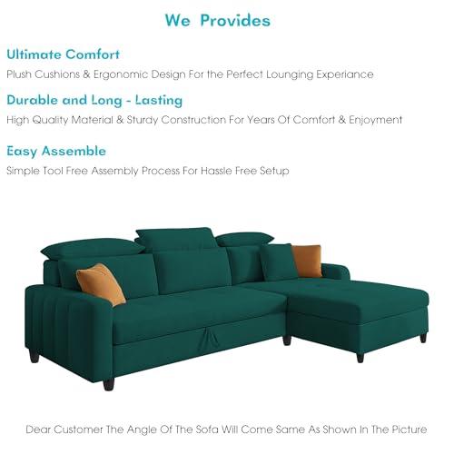 Image of Casaliving Gagnon RHS 4 Seater L Shape Corner Sofa Cum Bed for Living Room (Pine Fabric) Premium Fabric Sofa
