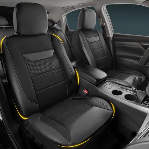 kingphenix 2er-Pack Vordersitzbezüge aus Memory-Schaumleder, Atmungsaktives 4D-Mesh, Airbag-kompatibel, Universelle Passform für Autos, LKWs, Transporter, SUV – Schwarz