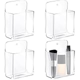 Gandeer 4 Pcs Acrylic Remote Control Holder Adhesive Wall Mount Phone Holder Clear Wall Mount Organizer Media Pen Storage Pen Phone Charging Storage Box for Home Office Living Room Bedroom