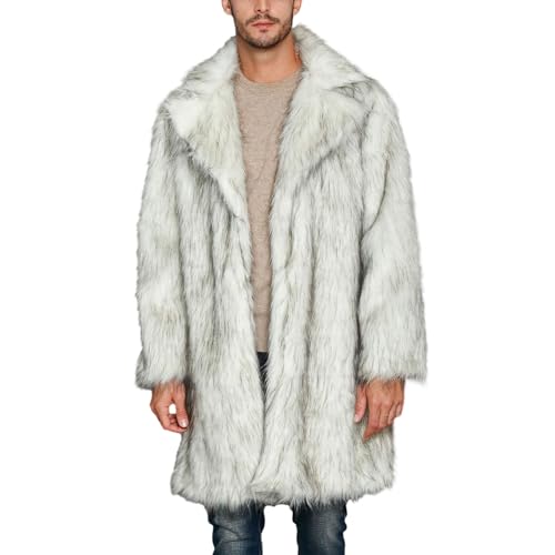 Gupgi Men's Faux Fur Coat Jacket Winter Warm Turn Collar Thick Coat Outwear Winter Luxury long Parka Overcoat Halloween