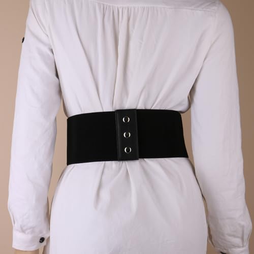 Retro Lace-up Black Waist Seal For Women Elastic Waist Wide Belt Wear3