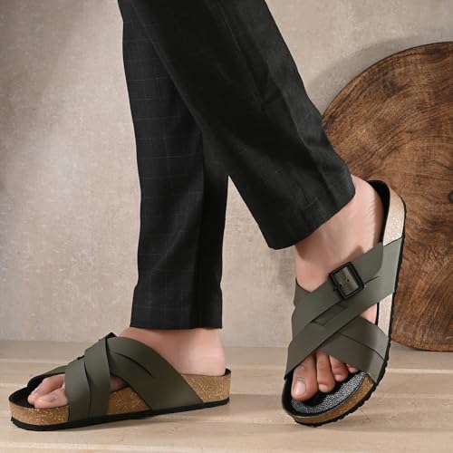 Image of Centrino Mens Cushion Sliders /Slippers|Berkin-Style Slip-On Sandals | Open Toe Design | Soft PU Footbed | Lightweight & Comfortable | Arch Support | On-Grip Sole | Casual Outdoor Wear (6868)