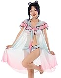haikyuu Women Anime Two Piece with Cover up Swimsuit Bikinie Set Swimwear Outfit Kawaii Bikini Bathing Suit Sexy Chest Open Pink Butterfly (x-Large, Butterfly Pink White)