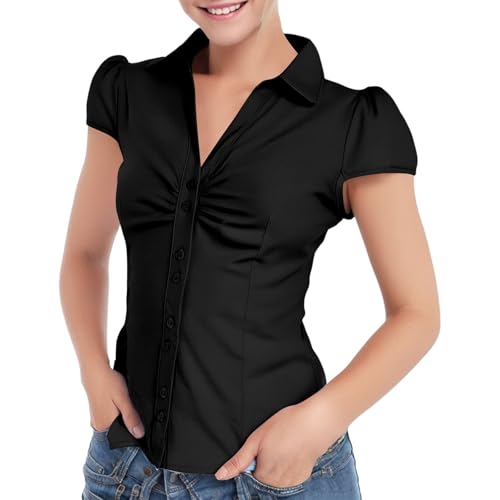 Women's Short Sleeve Button Down Shirt Casual Party Wear Collar Tops Blouse for Beer Festival and Daily Outfits