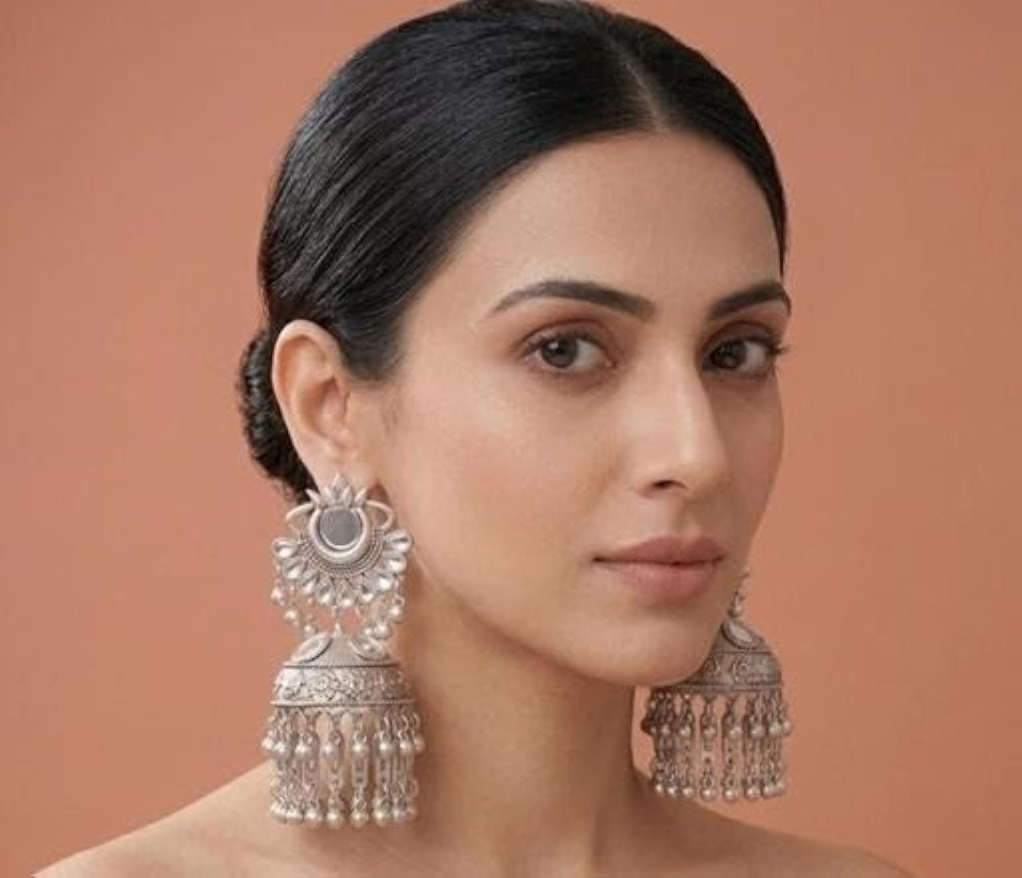 Oxidised Silver Tribal Chandbali Jhumka Earrings for Women