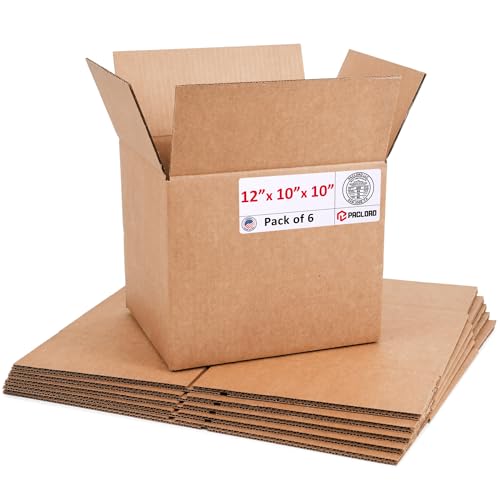 Image of Medium Cardboard Boxes 12 inchL x 10 inchW x 10 inchH (Pack of 6) - USA-Made Packing Boxes for Moving, Shipping, or Storage - USPS, UPS, FedEx Approved - Professional Packing Supplies for Moving