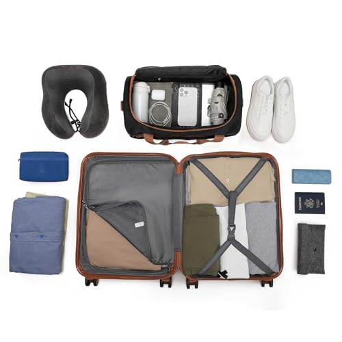 Kono Luggage Sets of 4 Piece Lightweight ABS+PC Hard Shell Cabin/Medium/Large Suitcase with TSA Combination Lock + Ryanair 40x20x25cm Cabin Bag (Black/Brown, 4 Piece Set) - Image 6