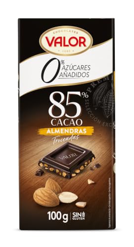 Valor - Chocolate Negro 85% con Almendras, 0% Azúcares Añadidos, 100 g