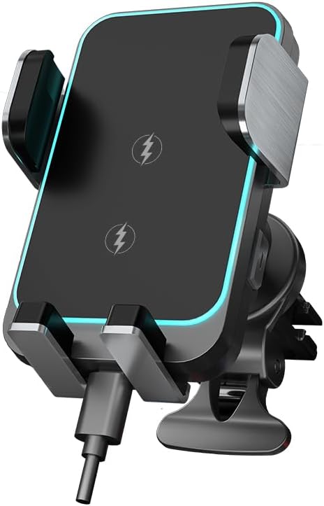 Wireless car charger aluminum alloy bracket with automatic intelligent sensor clamping car phone holder charger, suitable for iphone, Huawei, Android, black