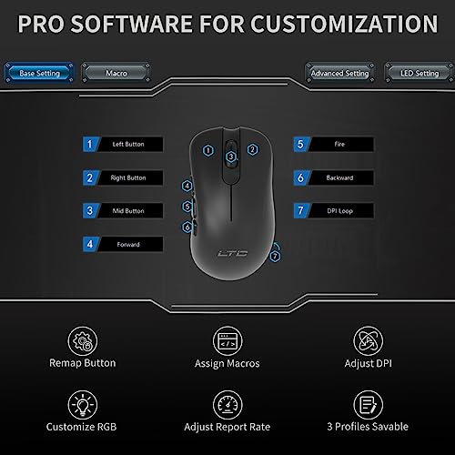 LTC GM-031 Wired Gaming Mouse, 7200 DPI Adjustable, 6 Programmable Macro Buttons, 4 RGB Backlit Mode, Ergonomic Shape, Software Support for Customization, Black