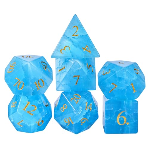 UDIXI Gemstone DND Dice Cracked Blue Cat's Eye Stone Dice for Tabletop Game