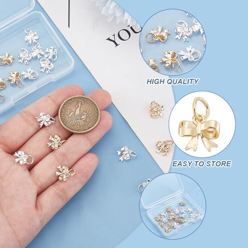 HOBBIESAY 2 Colors 20Pcs Brass Bowknot Charms Gold Silver Bow Pendants Christmas Bowknot Dangle Charms with Jump Ring for DIY Earrings Necklaces Earrings Jewelry Making - Image 4