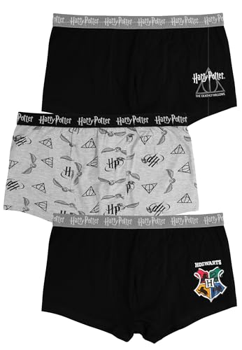 United Labels Pack de 3 calzoncillos tipo bóxer Harry Potter para hombre, color negro y gris, calzoncillos de algodón, estilo retro, ropa interior para hombre, negro / gris, XXL