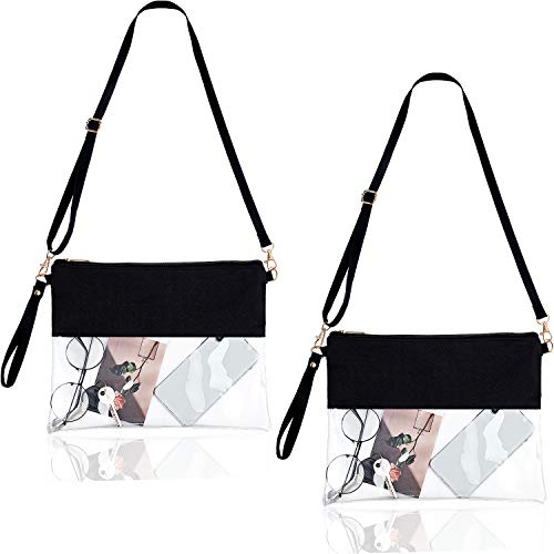 Frienda 2 Pezzi Borsa a Tracolla Trasparente Borsa Trasparente Omologata Stadium con Tracolla per Lavoro Scolastico Sportivo (Stile Orizzontale)