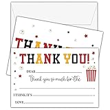 cyazila Popcorn Thank You Cards With Envelopes, Kids Thank You Cards Fill in the Blank, Movie Night Thank You Notes For Boys Girls, Party Supplies Decoration (20 Pack of) - B20