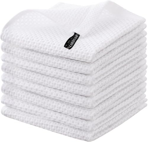 joybest Cotton Kitchen Dish Cloths, 8 Pack Waffle Weave White Was...