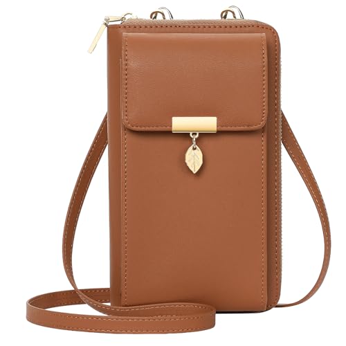 ENONEO Sac Téléphone Portable Femme en Cuir Blocage RFID Petit Sac à Bandoulière pour Téléphone avec 12 Porte Carte et Fermeture Eclair Poche à Monnaie...