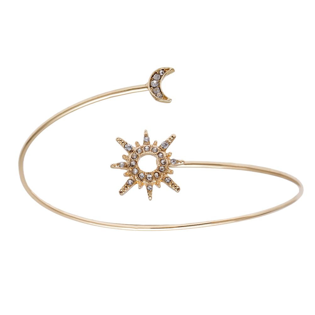 Adjustable Arm Bracelet for Women Sun and Moon Arm Cuff Upper Bangle with Geometric Zirconia Fashion Jewellery 2.5 Inch