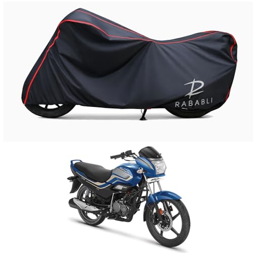 Image of Waterproof Bike Body Cover Compatible for | Hero Super Splendor | Taffeta Fabric, Red Piping Design, Bottom Elastic Fit | Dustproof, Sun UV & Rain Protection for All Bikes