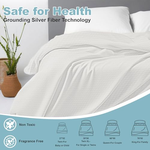 Image of Grounding Sheets,Grounding Bed Sheet for Sleeping 12% Silver Fiber,Flat Sheet 27x 52 inch with 15 Feet Grounding Cord (White, 27x52 inch /Crib)