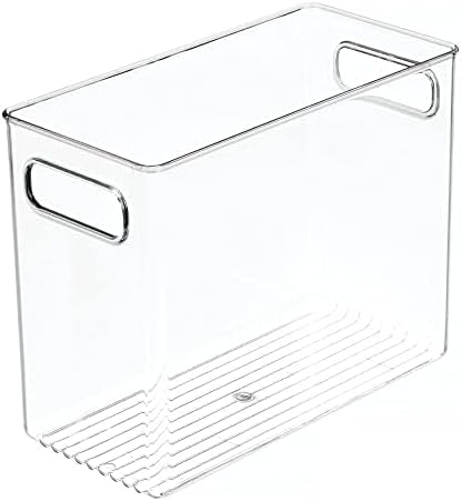 Plastic Modern Kitchen, Pantry Food Storage Container Bin w/ Handles - Cabinet, Fridge/Freezer, Countertop Organizer - Snacks/Drink/Appliances; Ligne Collection, Clear, 10x5x8 (Pack of 1)