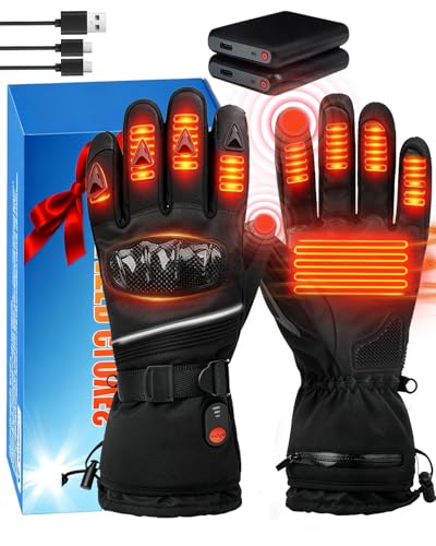 Coyonce Heated Gloves 3 Levels Heated Gloves Rechargeable with 7.4V 6000mAh Power Bank Touchscreen Heated Motorcycle Gloves Windproof Waterproof Non-slip Motorbike USB Gloves for Men Women XL