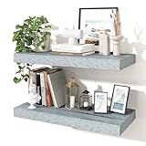 Axeman 24Inch Floating Shelves for Wall, 2 Pack Shelves for Bedroom, Bathroom, Kitchen, Hanging Wall Mounted Rustic Wood Shelf with Invisible Brackets for Books Decor, Rustic Blue