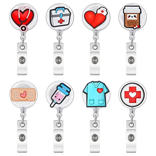 FANTESI 8 Stücke Krankenschwester Badge Halter,Retractable Badge Reels,Ausweishalter mit Clip Kreative Muster Krankenschwester Accessoires für Krankenschwestern,Ärzte,Freiwillige Geschenke