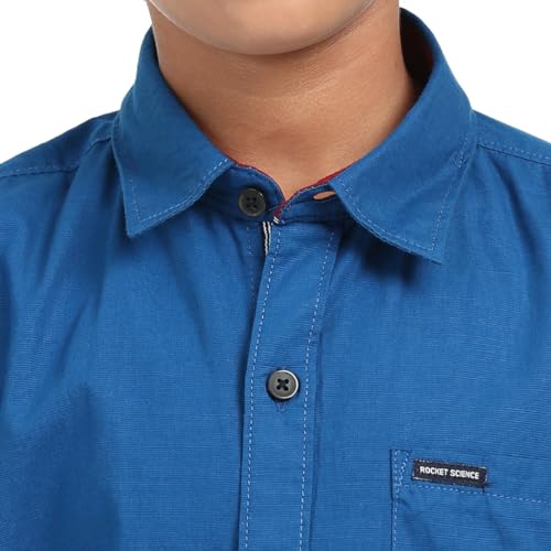 Image of ROCKET SCIENCE Boys Single Pocket Shirt | Regular Fit, Spread Collar, Full Sleeves, 100% Cotton Linen Fabric Royal Blue
